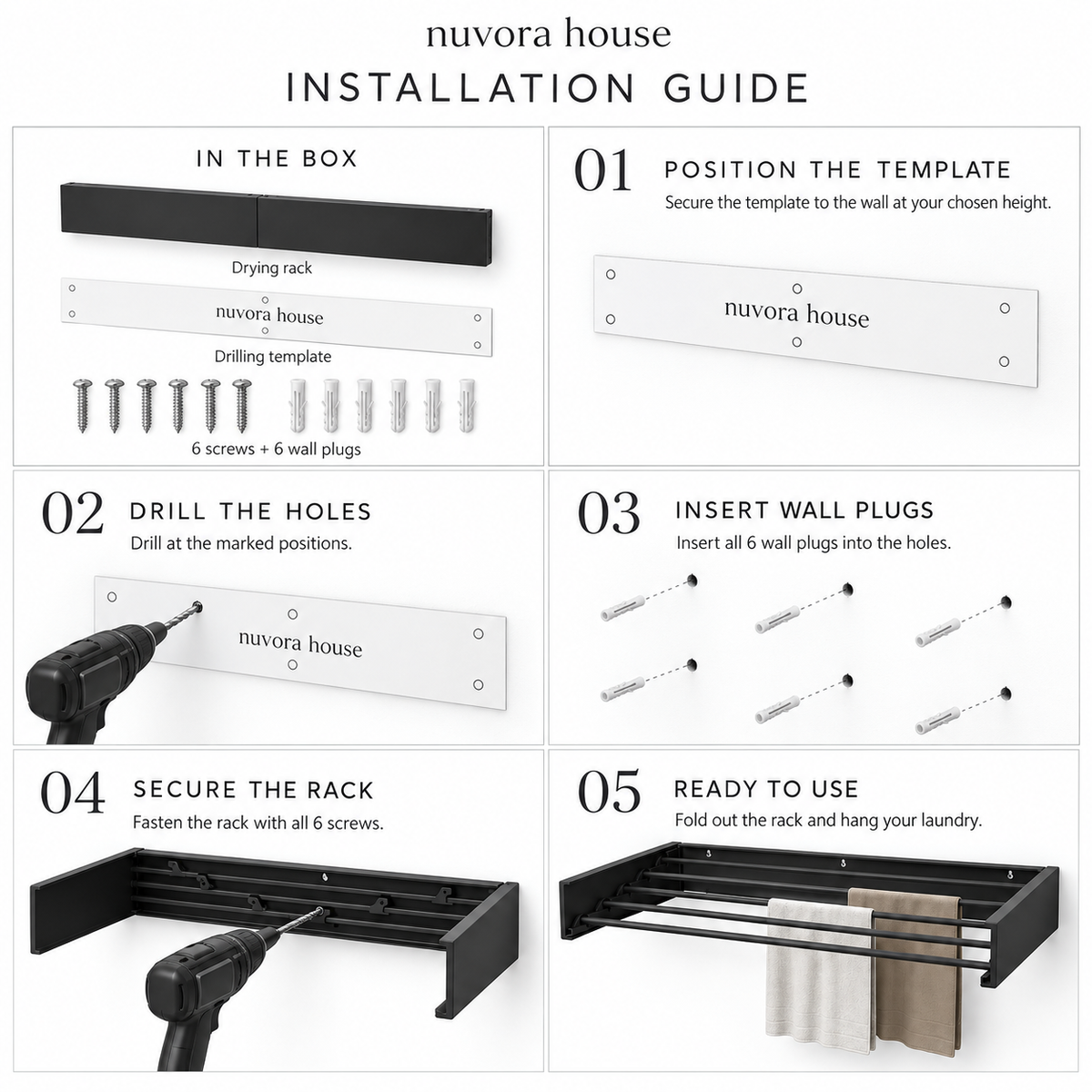 Nuvora House™ Foldable Wall-Mounted Drying Rack — 80 cm
