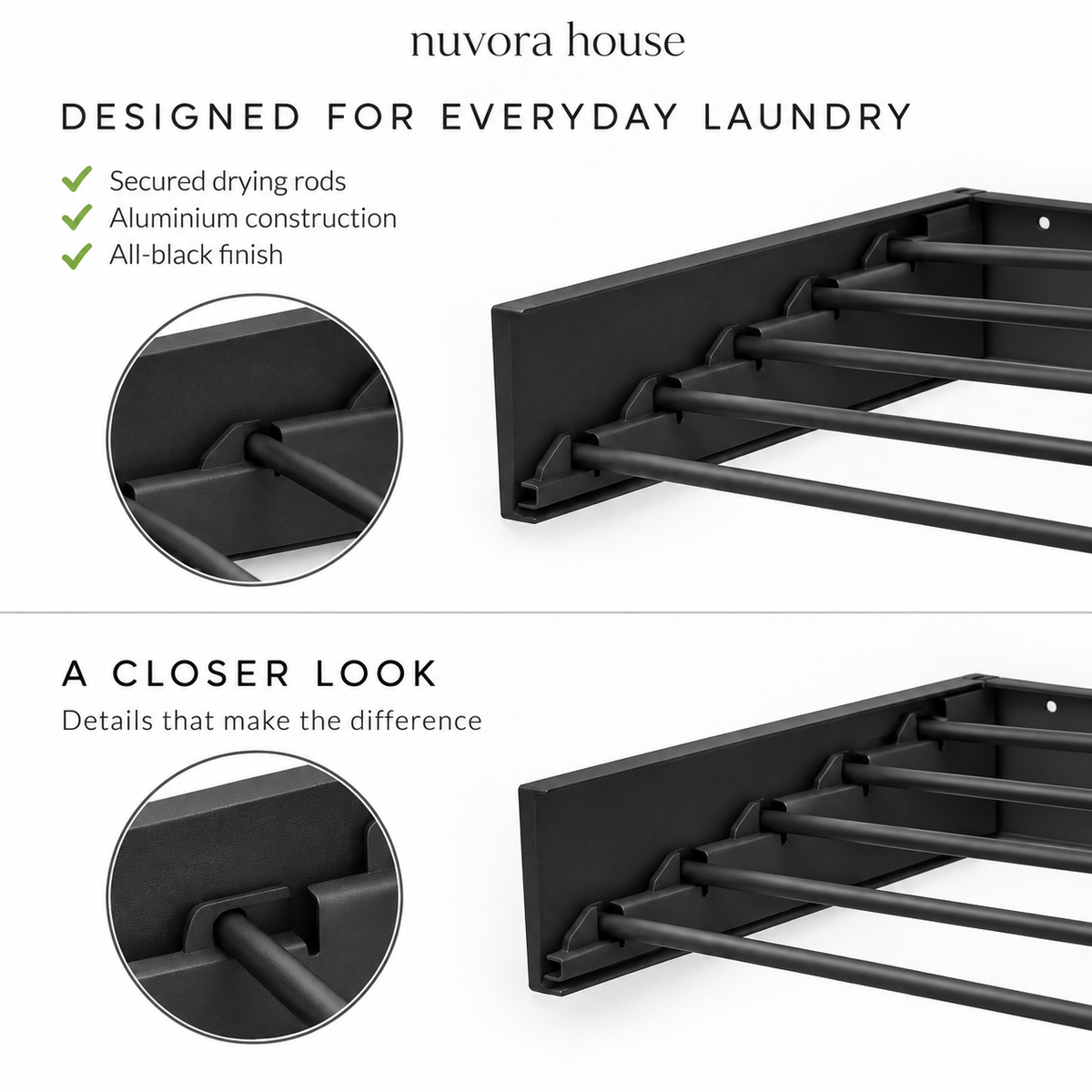 Nuvora House™ Foldable Wall-Mounted Drying Rack — 80 cm
